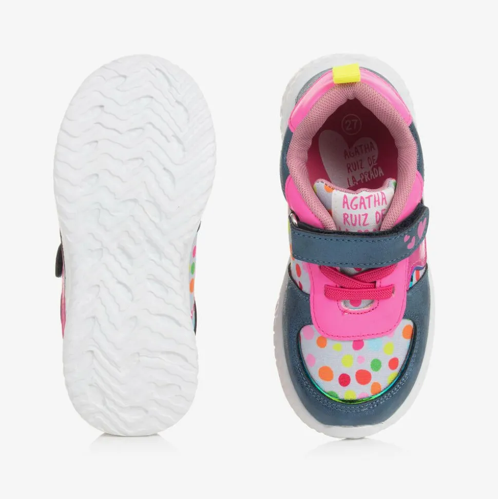 Girls Pink & Blue Dot Print Trainers