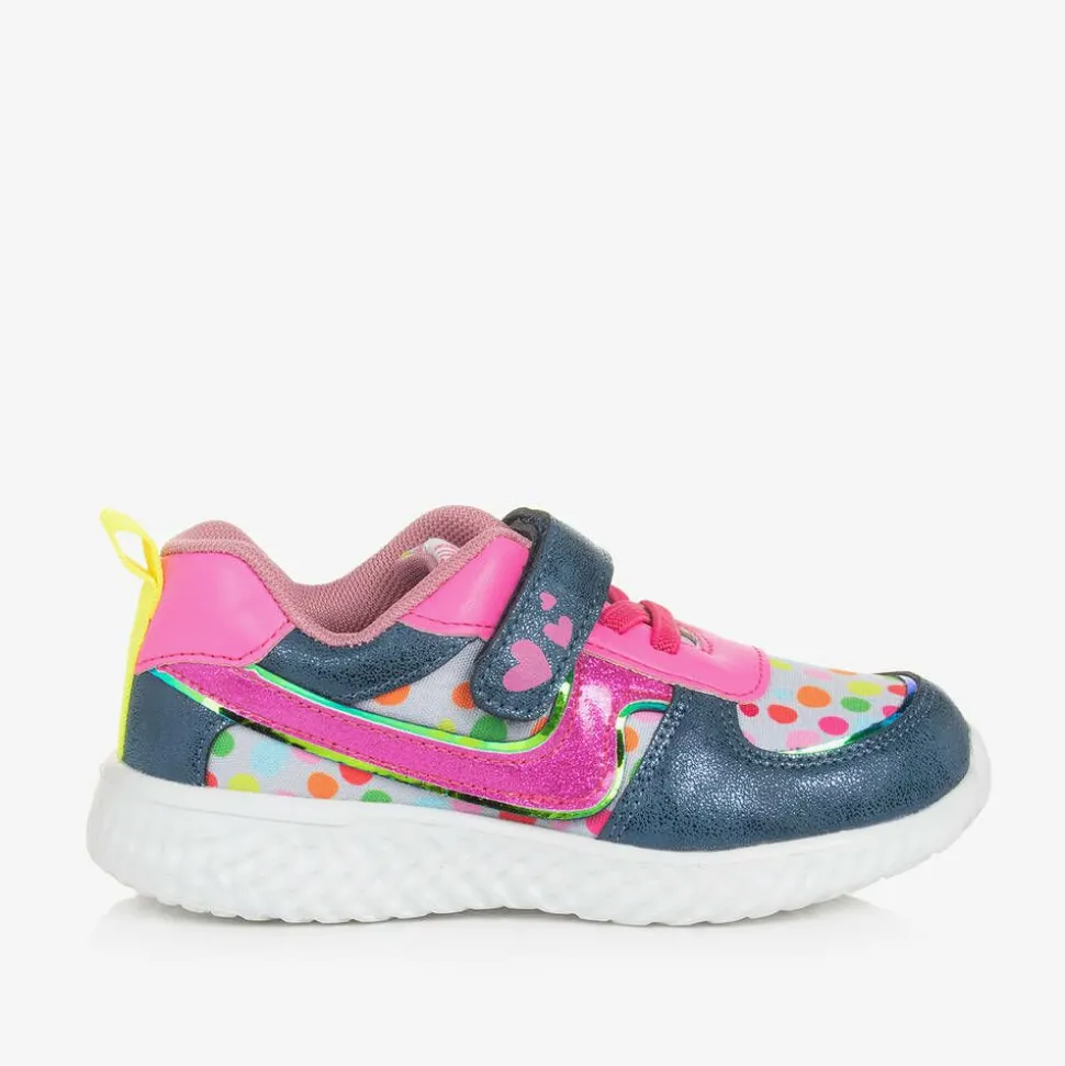 Girls Pink & Blue Dot Print Trainers