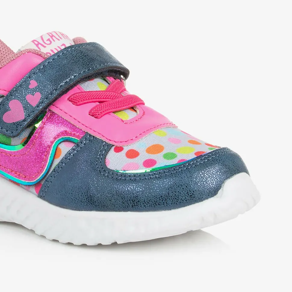 Girls Pink & Blue Dot Print Trainers