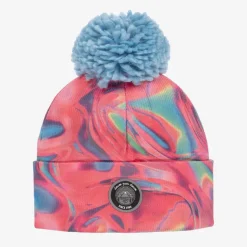 Girls Pink & Blue Knit Pom-Pom Hat