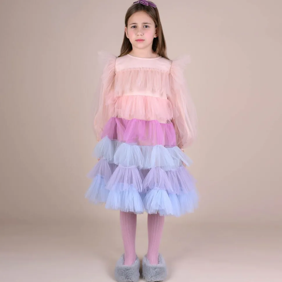 Girls Pink & Blue Tiered Tulle Dress