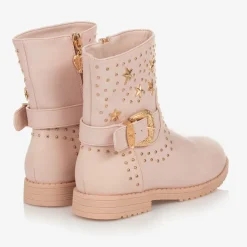 Girls Pink & Gold Studded Faux Leather Boots