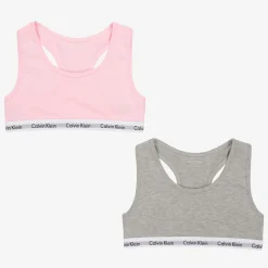 Girls Pink & Grey Cotton Bralettes (2 Pack)