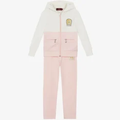 Girls Pink & Ivory Cotton Tracksuit