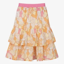 Girls Pink & Orange Cotton Tiered Skirt
