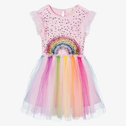 Girls Pink & Rainbow Tulle Dress