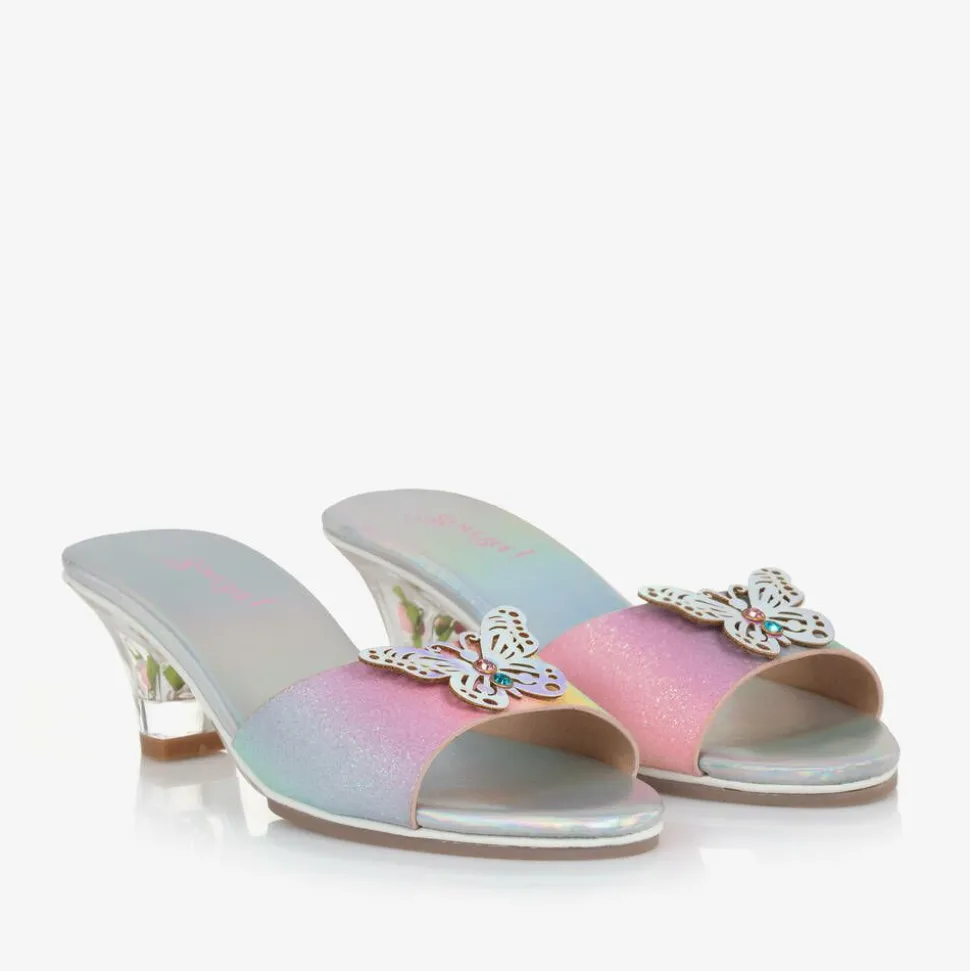 Girls Pink & Silver Iridescent Heeled Shoes