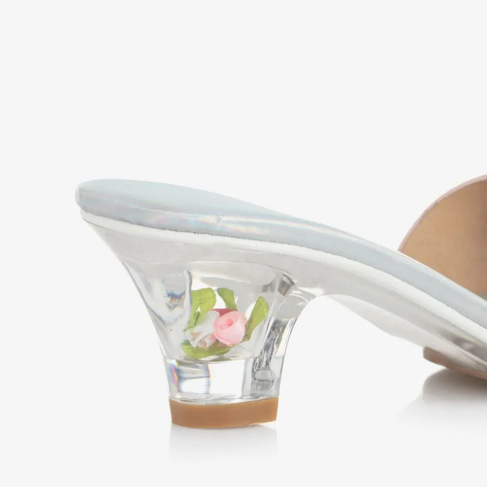 Girls Pink & Silver Iridescent Heeled Shoes