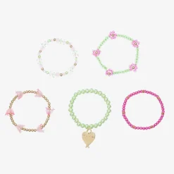 Girls Pink & Green Bead Bracelets (5 Pack)