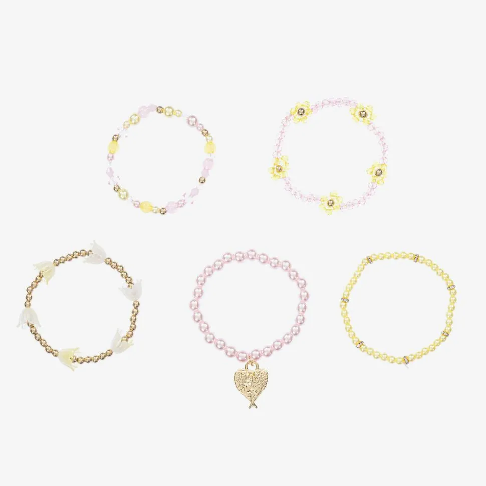 Girls Pink & Yellow Bead Bracelets (5 Pack)