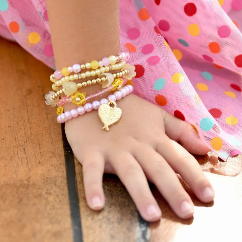 Girls Pink & Yellow Bead Bracelets (5 Pack)