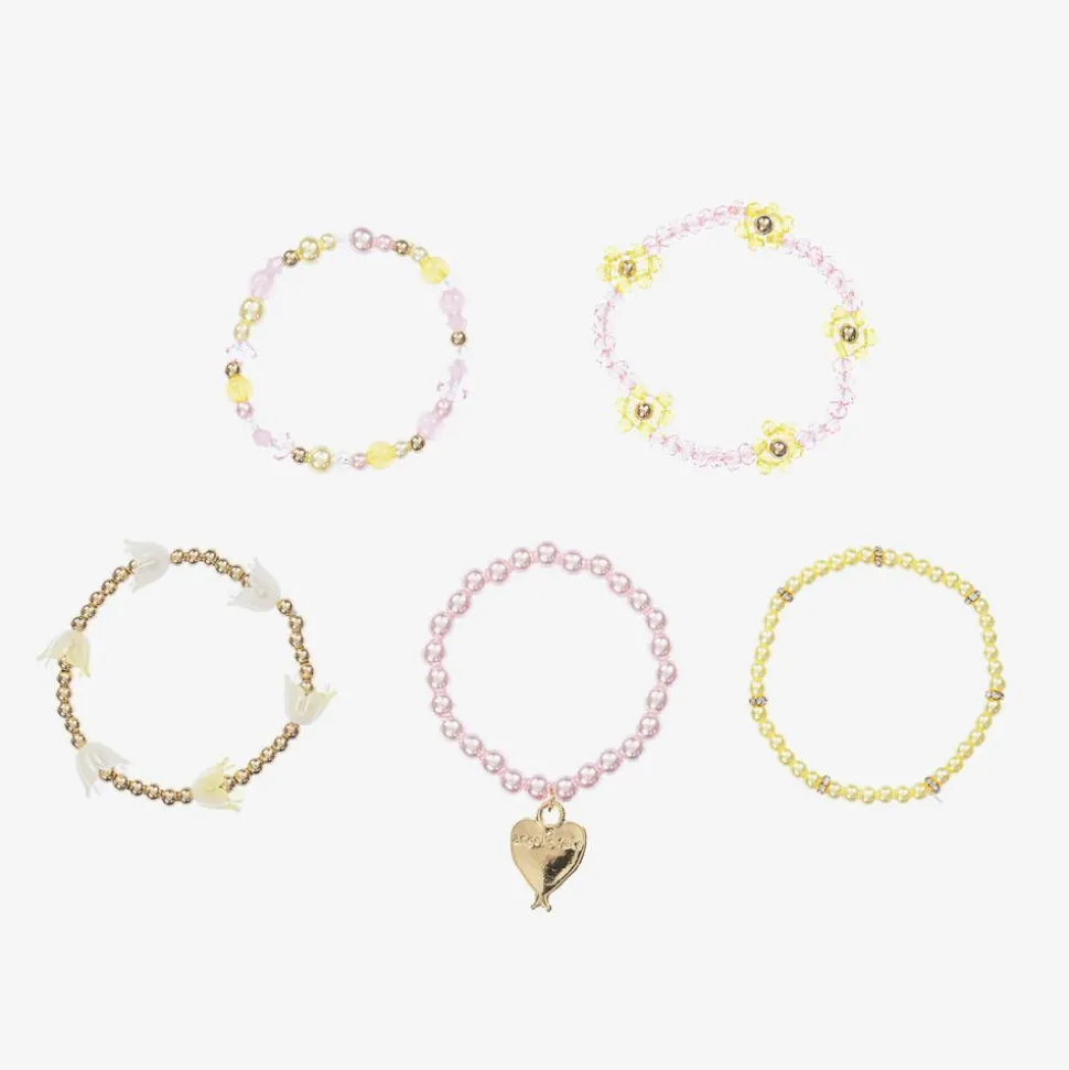 Girls Pink & Yellow Bead Bracelets (5 Pack)