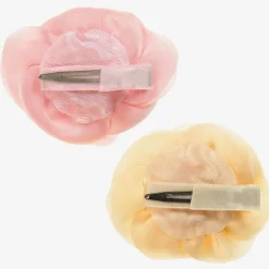 Girls Pink & Yellow Rose Hairclips (2 Pack)