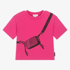 Girls Pink Bag Print Cotton T-Shirt