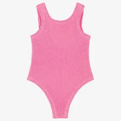 Girls Pink Bow Crinkle Swimsuit