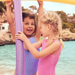 Girls Pink Bow Crinkle Swimsuit