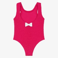 Girls Pink Bow Crinkle Swimsuit