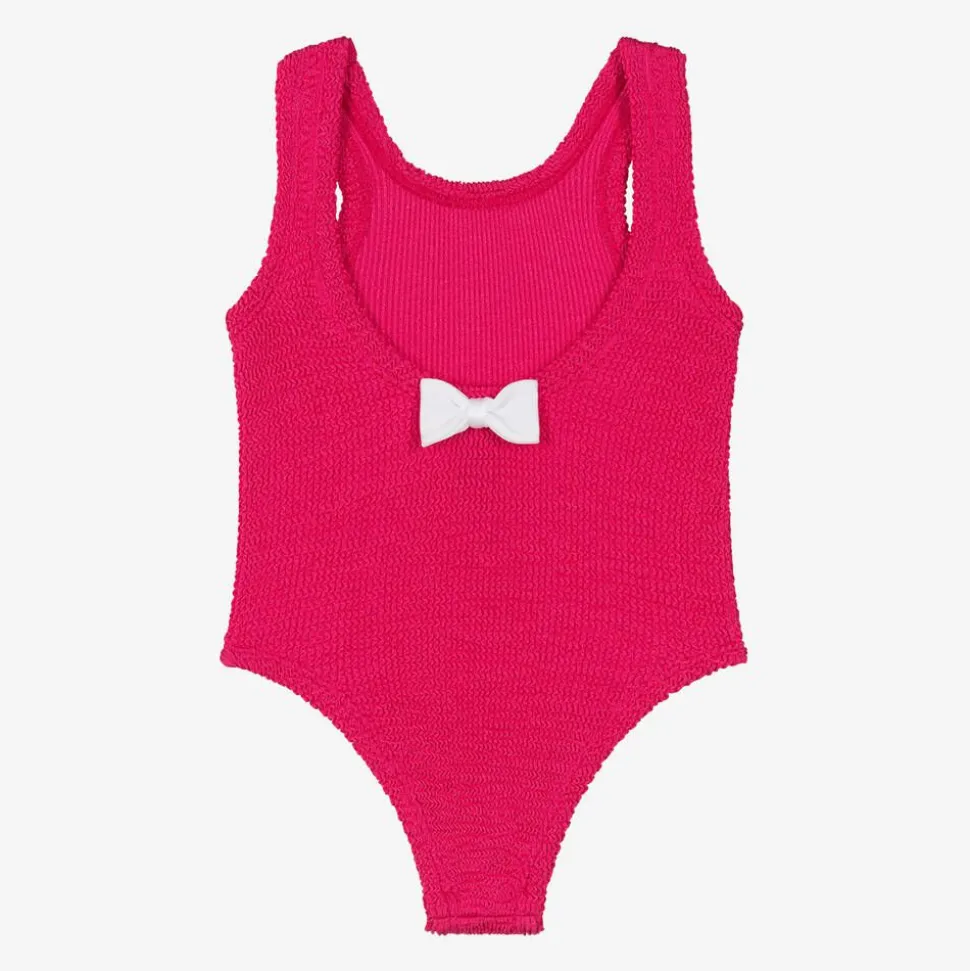 Girls Pink Bow Crinkle Swimsuit