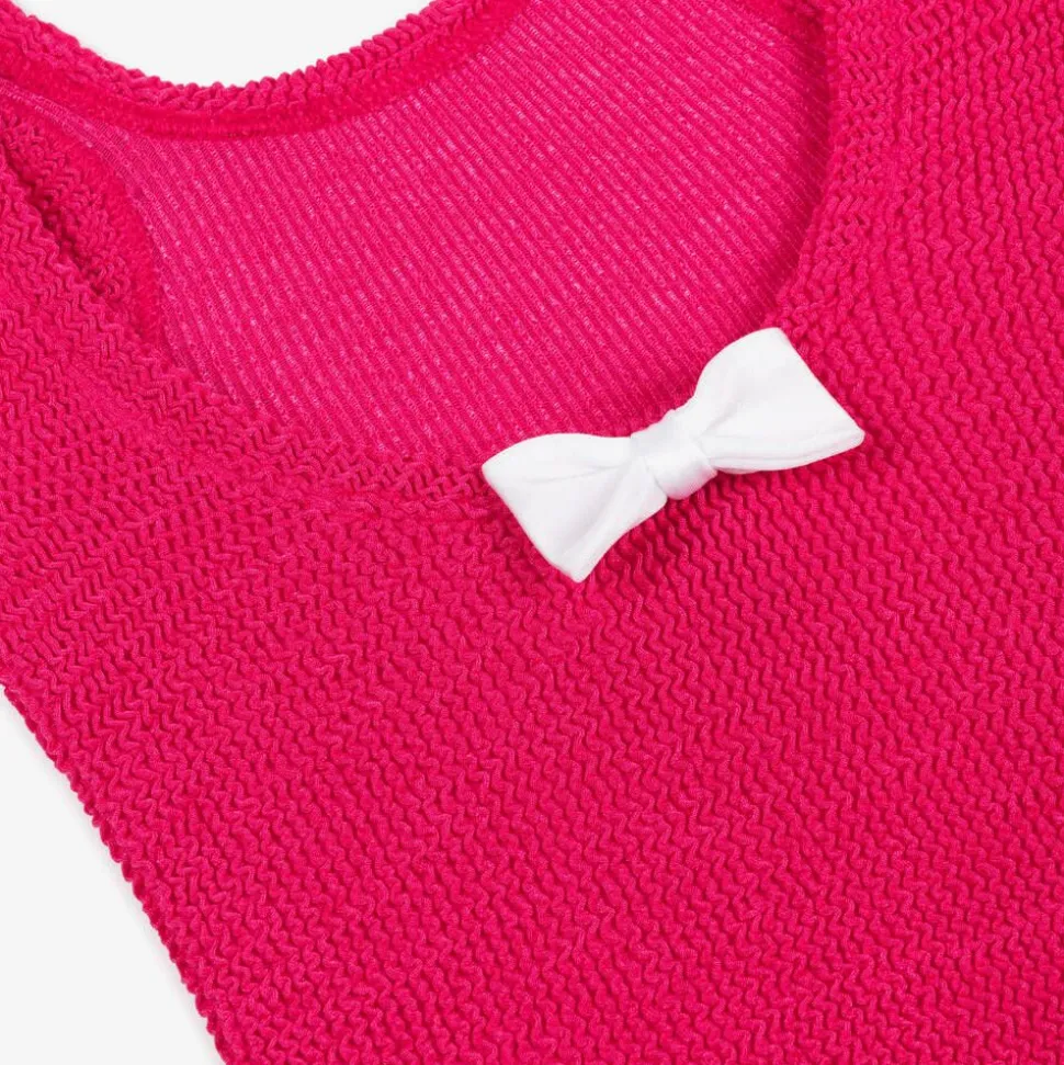 Girls Pink Bow Crinkle Swimsuit