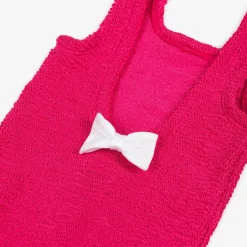 Girls Pink Bow Crinkle Swimsuit