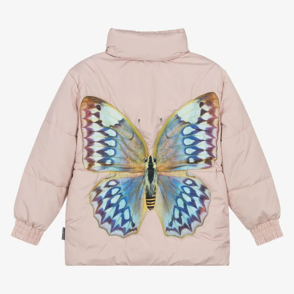 Girls Pink Butterfly Puffer Jacket