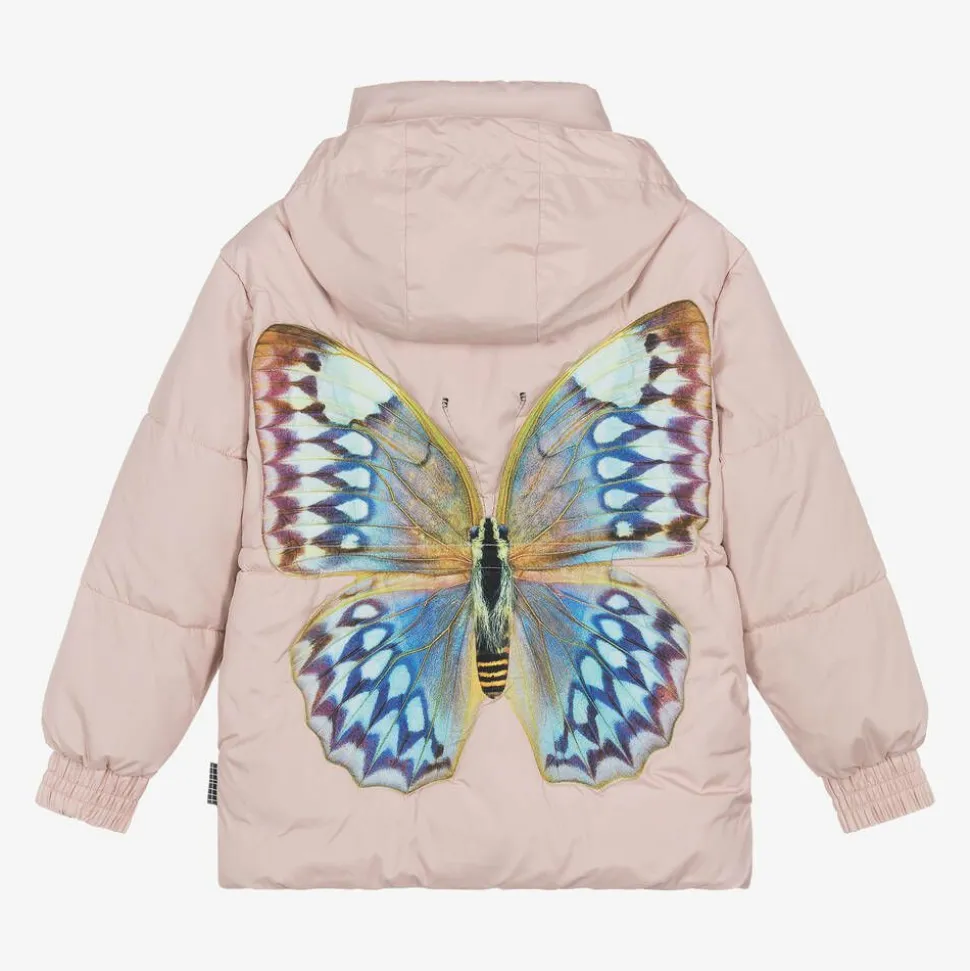 Girls Pink Butterfly Puffer Jacket