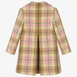 Girls Pink Check Wool Coat