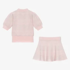 Girls Pink Cotton & Lurex Check Skirt Set