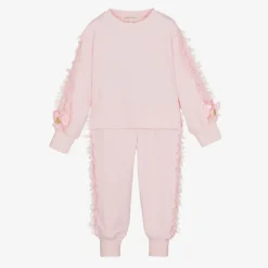 Girls Pink Cotton & Tulle Frill Tracksuit