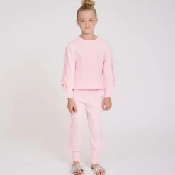 Girls Pink Cotton & Tulle Frill Tracksuit