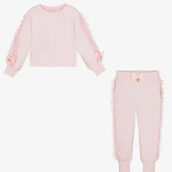 Girls Pink Cotton & Tulle Frill Tracksuit