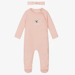 Girls Pink Cotton Babysuit Set