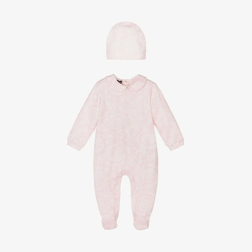 Girls Pink Cotton Babysuit & Hat Set