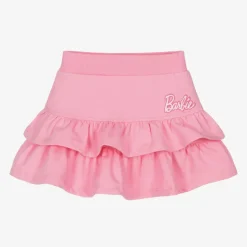 Girls Pink Cotton Barbie Ruffle Skirt