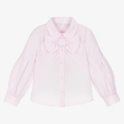 Girls Pink Cotton Bow Blouse