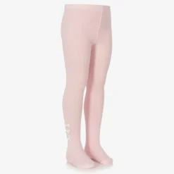 Girls Pink Cotton Bow Tights