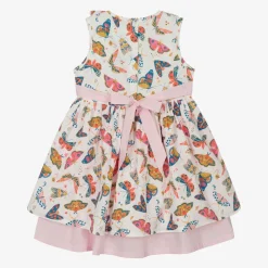 Girls Pink Cotton Butterfly Print Dress