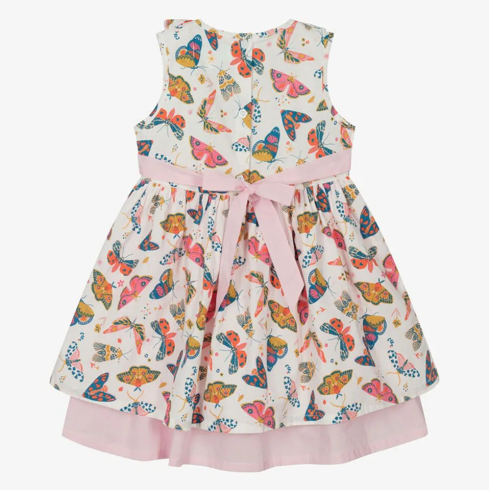 Girls Pink Cotton Butterfly Print Dress