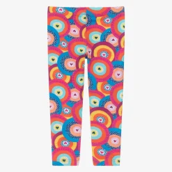 Girls Pink Cotton Circle Print Leggings