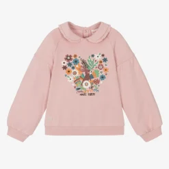Girls Pink Cotton Collared Sweatshirt