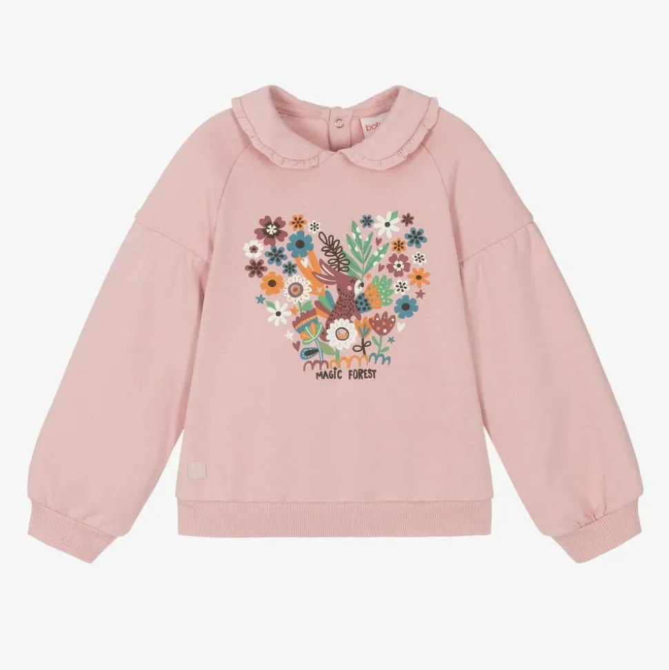 Girls Pink Cotton Collared Sweatshirt