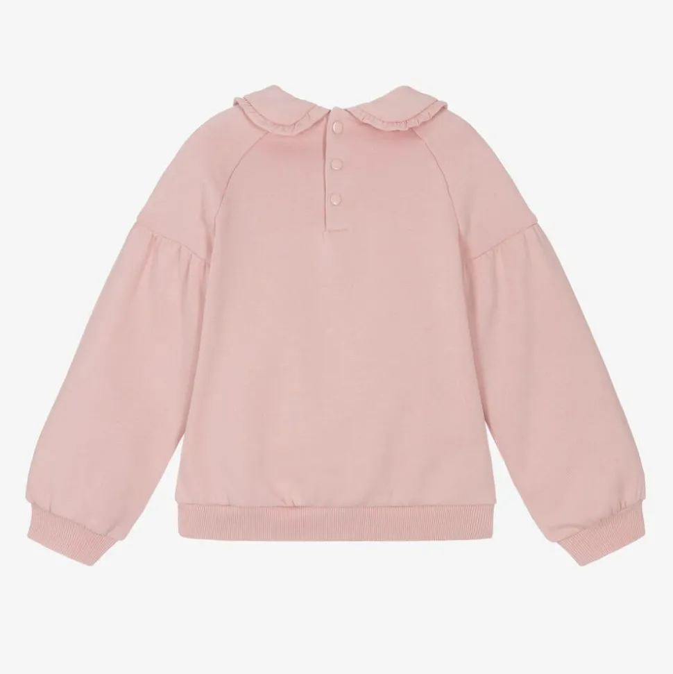 Girls Pink Cotton Collared Sweatshirt
