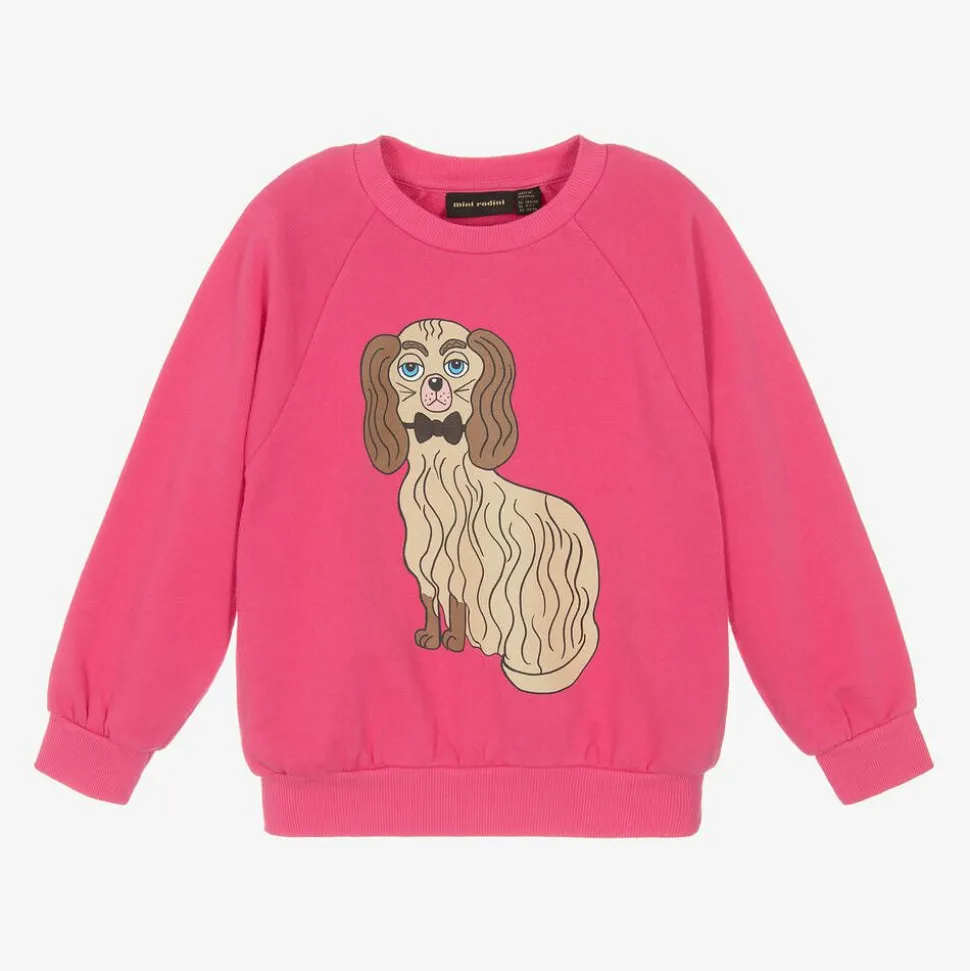 Girls Pink Cotton Dog Print Sweatshirt