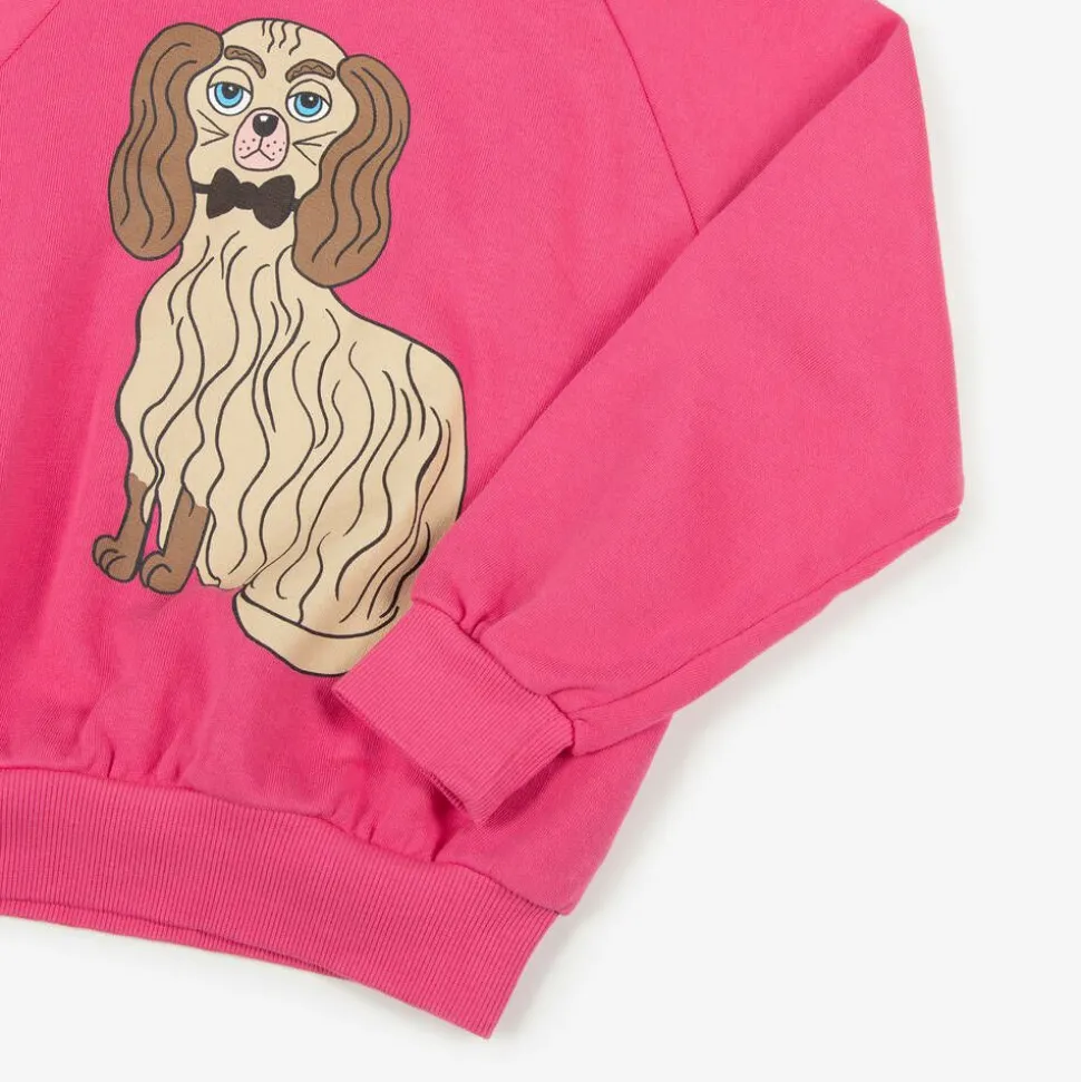 Girls Pink Cotton Dog Print Sweatshirt