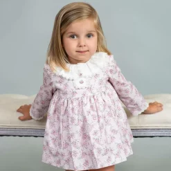 Girls Pink Cotton Floral Dress