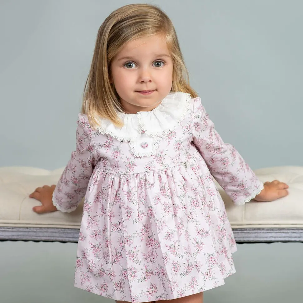 Girls Pink Cotton Floral Dress
