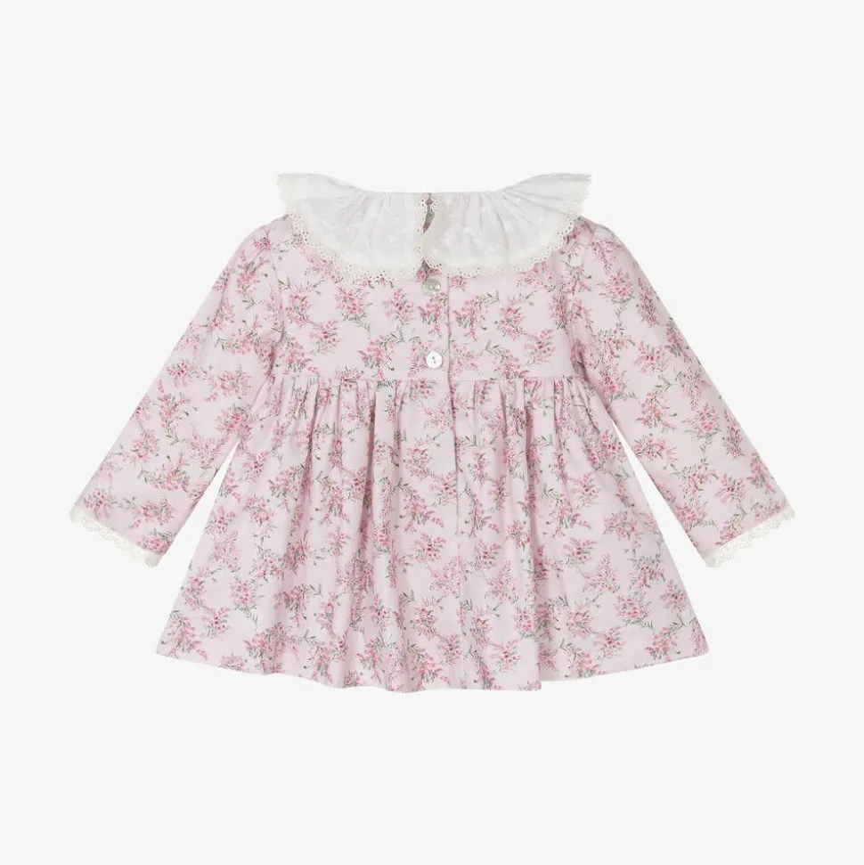 Girls Pink Cotton Floral Dress