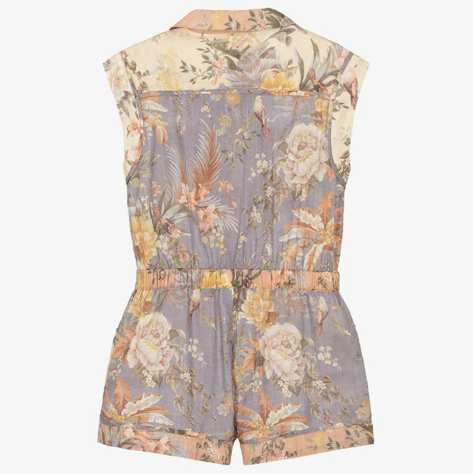 Girls Pink Cotton Floral Playsuit