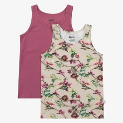 Girls Pink Cotton Floral Vests (2 Pack)