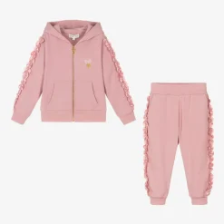 Girls Pink Cotton Frilled Tracksuit